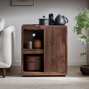 Mesa Lateral Integrada de Madeira Sólida de Noz Preto da América do Norte, Armário Móvel para Chá com Espaço de Armazenamento, Design Moderno para Sala de Estar - Product Image 2