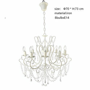 נברשות קריסטל תלייה נרות תליון תאורה אירופאית ועיצוב מעגלי לבן צבוע, קריסטל אקרילי 8 זרועות - Product Image 6