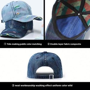 หมวกเบสบอลเดนิมย้อนยุคสไตล์ศิลปะแบบทำสีพิเศษสำหรับผู้ชายและผู้หญิง ฤดูใบไม้ผลิ ฤดูใบไม้ร่วง หมวกกันแดดกลางแจ้ง หมวกกอล์ฟแบบทำสีซีด - Product Image 3
