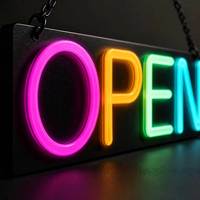 Enseigne néon LED personnalisée « OPEN » avec lettres colorées séparées, éclairage néon et chaîne de suspension pour décoration murale de devanture de magasin ou enseigne commerciale