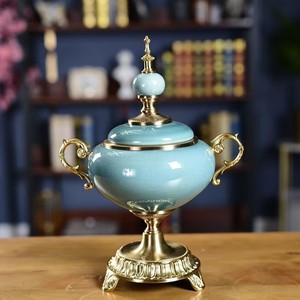 Ceramic Storage Jar Round Vintage Design Metal Lid Food Storage Home Kitchen Decorative Candy Chocolate Coffee Bean Container - Product Image 1