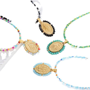 Collier ras-de-cou NG1089 plaqué or <span class=keywords><strong>avec</strong></span> perles arc-en-ciel, Vierge Marie, Virgen Del Valle De La Caridad Del Cobre, bijoux religieux - Product Image 4