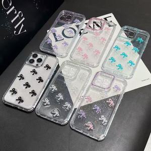 Funda Transparente para Teléfono con Lazo 3D y Purpurina, de TPU y PC, para 16/15/<span class=keywords><strong>14</strong></span>/13 <span class=keywords><strong>Pro</strong></span> <span class=keywords><strong>Max</strong></span>, con Marco de Cámara con Pedrería y Protección Antigolpes - Product Image 2