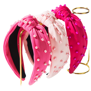 FEDANS Nouveau serre-tête coréen rose perlé 16CM, large et noué, accessoire capillaire tendance et frais pour usage quotidien et soirées - Product Image 1