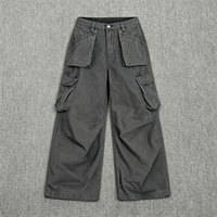 Pantalon cargo ample vintage délavé pour homme, multi-poches, style streetwear, coupe décontractée