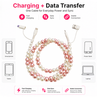Câble de charge FASHLINK avec perles roses, 4 en 1, USB Type C, multi-connecteurs, accessoire de mode chic et féminin