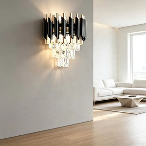 <span class=keywords><strong>Applique</strong></span> murale LED moderne en cristal noir/<span class=keywords><strong>doré</strong></span> pour chambre, salle de bain, salle à manger et salon – Lampe murale de chevet - Product Image 1
