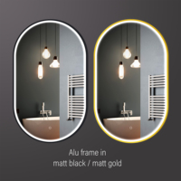 Miroir mural intelligent LED moderne de la série 4, ovale, noir mat, avec cadre en aluminium, anti-buée, best-seller