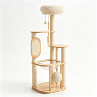 RubberTower 139cm Arbre à chat moderne en MDF Bois de palissandre avec capsule en acrylique, griffoir vertical en sisal, plusieurs plateformes et panier en carton Teddy