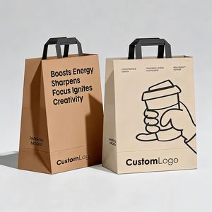 Bolsa de Papel Kraft Marrón Biodegradable con Asa Plana, Personalizada con Logotipo, para Comida para Llevar, Restaurante, Café, Comida Rápida - Product Image 1