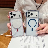 Coque de téléphone magnétique à rayures ondulées, avec cadre d'appareil photo en strass, transparente et antichoc pour iPhone 18 17 16 Pro Max