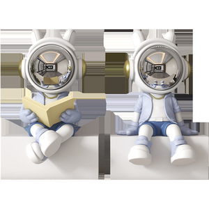 Sujetalibros de astronauta de resina, 2 piezas, diseño contemporáneo para decoración de estanterías y escritorios, uso para adultos - Product Image 3