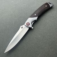 Couteau pliant de chasse à lame satinée en acier inoxydable 440C, manche en bois d'ébène, roulement à billes, clip de poche, bord tranchant