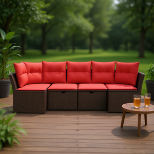 Set Divano da Esterno in Polyrattan Marrone per 5 Persone, Arredamento da Giardino Durevole dal Design Contemporaneo - Product Image 2