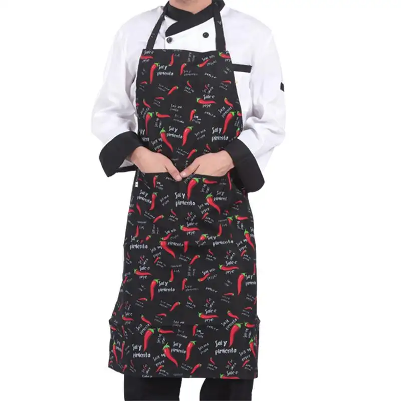 Tablier de cuisine imperméable en Polyester et coton, Logo personnalisé, noir, Calico, coton, café, restaurant