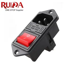 KC CE Rohs 10A 250V AC Inlet with 4pin Rocker Switch Red Light C13 C14 AC <strong>Power</strong> <strong>Socket</strong> with <strong>Double</strong> Fuse Holder - Product Image 1