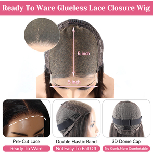 Peluca personalizada BoBo de cabello humano con encaje frontal Lugos Hairline, peluca recta 180% de densidad 5*5, peluca corta sin pegamento Frontal de encaje transparente - Product Image 6