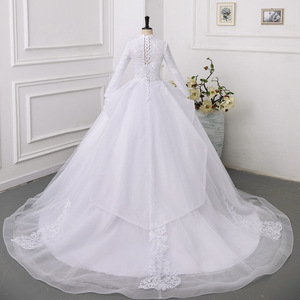 AL1908 2025 nuevo modelo Delgado princesa novia vestido de novia tren de corte pesado con decoración de encaje blanco puro <span class=keywords><strong>civil</strong></span> musulmán - Product Image 4