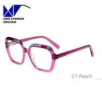 Monture optique hexagonale en acétate sur mesure OEM, taille 55-16-145, anti-lumière bleue, pour adultes unisexes, usine de lunettes