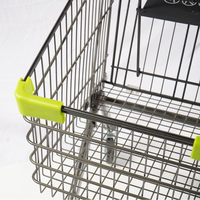 Chariot de courses chromé pour magasin de détail, cadre robuste, roues en caoutchouc, siège enfant pliable, approvisionnement en gros