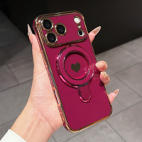 Étui de téléphone antichoc en TPU+PC électroplaqué couleur unie avec support pliable intégré pour 17/18 Pro Max compatible avec la recharge sans fil