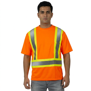 T-shirt de sécurité haute visibilité réfléchissant à manches courtes en polyester/coton unisexe respirant pour la détection des aiguilles - Vêtement de travail - Product Image 1