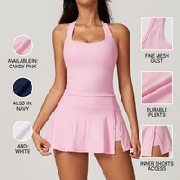 Ensemble de sport 2 pièces pour femme, été, débardeur de yoga sans manches avec soutien, mini-jupe de tennis fendue sur le côté, ensemble assorti pour le golf et le fitness
