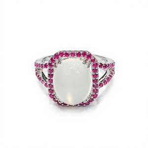 Natural Ruby & Moonstone Prong Setting <b>Ring</b> in 925 Sterling Silver Rhodium Plated - Product Image 3