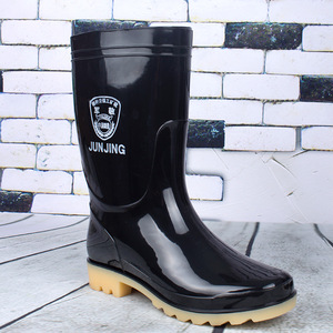 Men's Mid-Calf Rain Boots <b>Black</b> Plastic Non-Slip Work Boots <b>Low</b> <b>Heel</b> Medium Tube Solid Color - Product Image 3