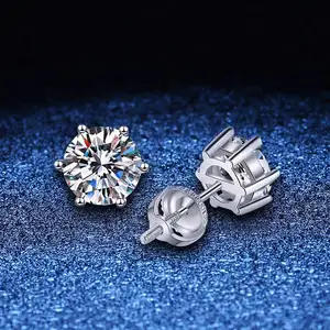 Venta al por mayor pendientes de lujo clásico VVS moissanite diamante S925 plata esterlina Chapado en platino joyería moissanite Stud earring