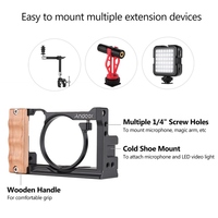 Andoer Cage d'appareil photo en métal et aluminium pour Sony RX100 VI/VII avec support de sabot froid 1/4 vis poignée en bois Vlogging
