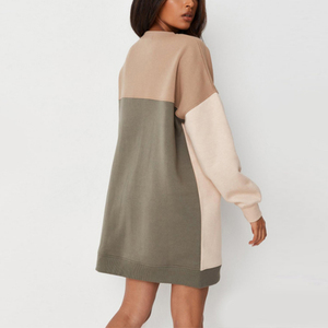 Abito con Cappuccio a Maniche Lunghe Personalizzato per Donna, Vendita all'Ingrosso, <span class=keywords><strong>Vestito</strong></span> <span class=keywords><strong>Felpa</strong></span> con Blocchi di Colore per Signore - Product Image 4