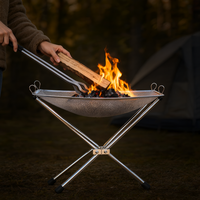 Brasero pliant portable en acier inoxydable pour bois et charbon de bois, idéal pour le camping, le barbecue et la cuisson en extérieur