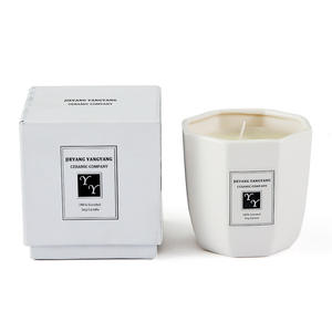 Bougie parfumée en cire de soja dans un gobelet en céramique hexagonal blanc de Jieyang Yangyang, porte-bougie écologique en porcelaine, cadeau - Product Image 1
