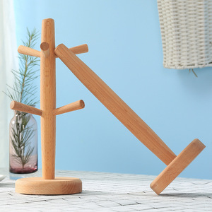 Porte-gobelets en bois de hêtre, petit support pour serviettes en papier de cuisine, organisateur de tasses à café pour salon - Product Image 2