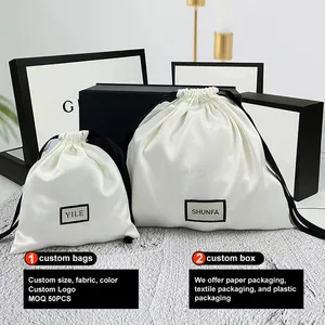 SA8000 Yile Wholesale Custom Beige Matte Satin Dust Bags With Woven Label Recycled Jewelry Gift Wig Drawstring Bag Packing Pouch