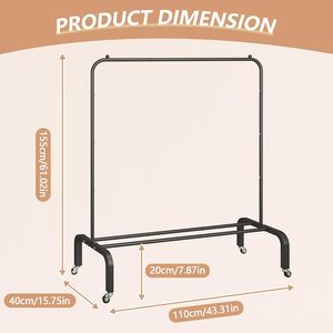 Modern Metal Clothing Rack with Wheels 43.3 Inches 5-<strong>Shelf</strong> 5 <strong>Hooks</strong> Living Room <strong>Coat</strong> Rack-Black Portable Clothing Display Stand - Product Image 3