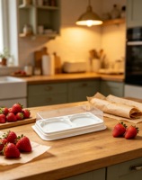 Boîte de rangement jetable en plastique PET transparente à deux compartiments pour gâteaux et pains, idéale pour les fêtes - Vente en gros usine