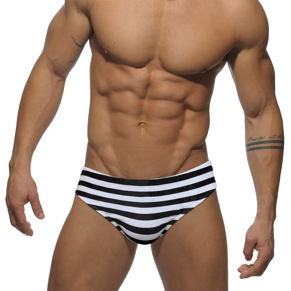 Сексуальные мужские плавки в черно-белую полоску на заказ, быстросохнущие плотные купальники