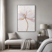 Seni Dinding Kanvas Triptych Bunga Botani Biru dengan Bulu untuk Ruang Tamu, Kamar Tidur, Hotel, Interior Modern Skandinavia