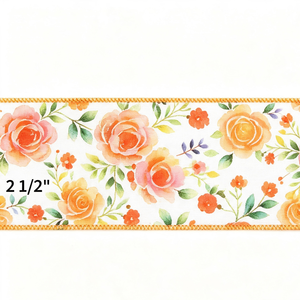 Warm Tones 100% Polyester <b>Wired</b> <b>Ribbon</b> 2 1/2" Custom Length Colorful Floral Printed Shrink-Resistant 20 Yard Roll Spring - Product Image 2