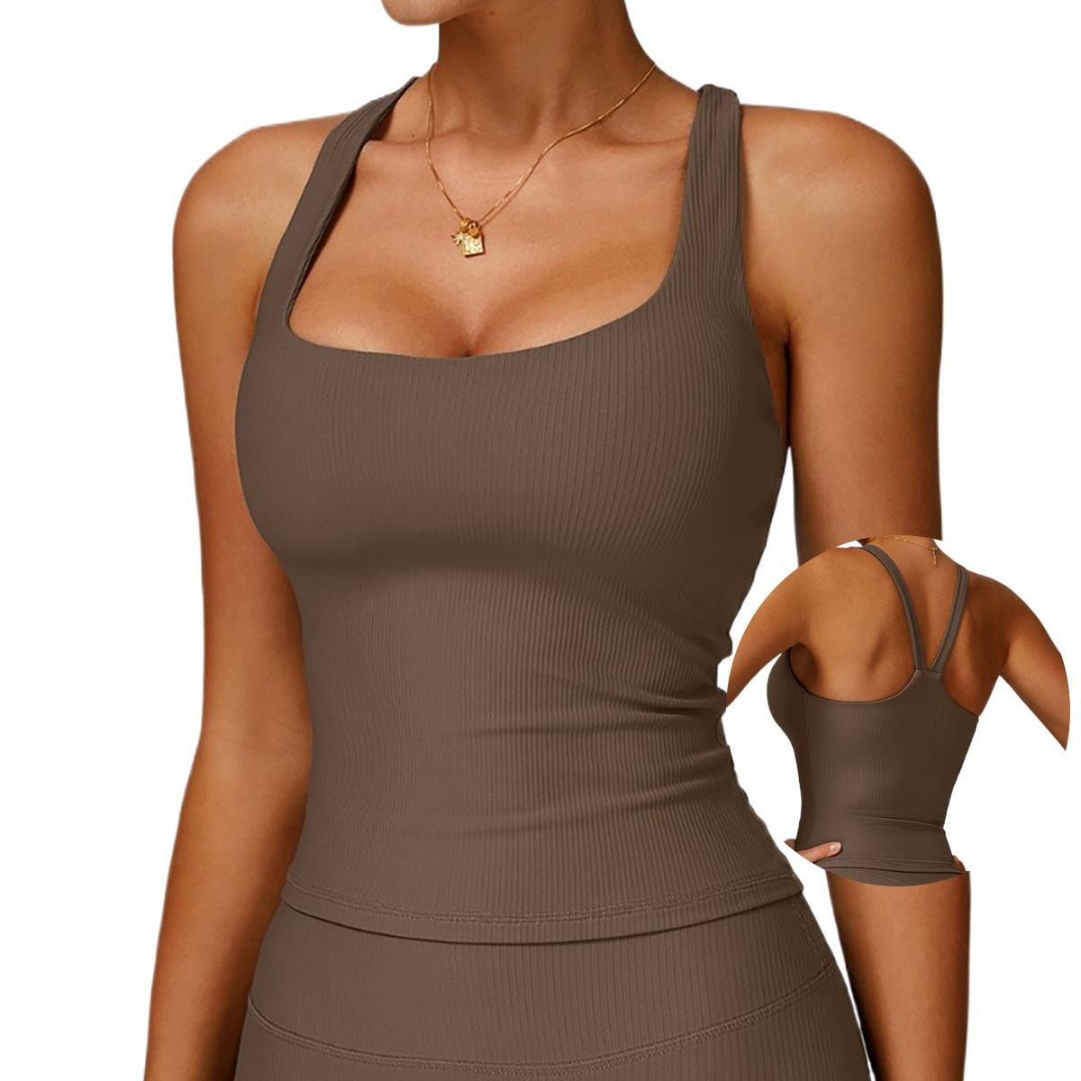 Women's Slim-Fit High-Intensity Yoga Tank Top Ribbed Sports Bra Stylish Back Design Breathable Lightweight for Outdoor Running