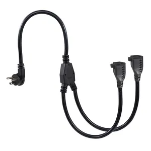 3 Prong Right Angle NEMA 5-15P to NEMA 5-15R Two Outlet Y Branch Splitter Ac Power Cord Pc Extension Cord