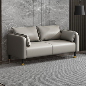 Juego de Sofás Seccionales de Cuero Beige Nórdico para Apartamentos Pequeños, Forma Rectangular, Dos Plazas con Relleno de Esponja, Sofá para Sala de Estar - Product Image 1