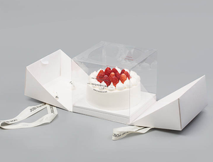 Caja de Cartón de Lujo para Pastel, Mini Caja para Regalos de Boda, Embalaje de Alimentos, Tamaño 12x6, con Asa de Listón, Recubrimiento UV, Grabado en Relieve, Reciclable - Product Image 3