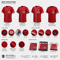 Maillot de baseball personnalisé à boutons, uniforme d'équipe rouge, broderie sublimée, fabricant OEM ODM, faible MOQ, vente en gros, prêt à expédier