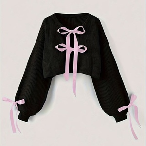 Venta al por mayor caliente ropa de mujer moda arco acanalado cárdigan de manga larga bastante Color sólido suéteres de las mujeres - Product Image 2