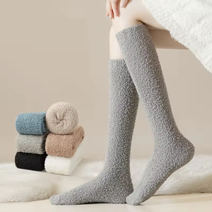 Winter <strong>Warmer</strong> <strong>Black</strong> White Pink Fuzzy Socks Premium Soft <strong>Ladies</strong> Girls Floor Home Room Boot Knee Slouchy Socks - Product Image 2