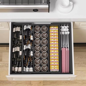Bandeja Expandible para Cubiertos de 5 Compartimentos, Multifuncional, para Cocina, Oficina, Organizador de Almacenamiento, Bandeja de Bambú para Cubiertos - Product Image 1