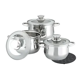 Kitchen Cookware 5-Layer Bottom Casserole Set with Hollow Handle Silver Stocked Made of Iron Steel Glass Metal